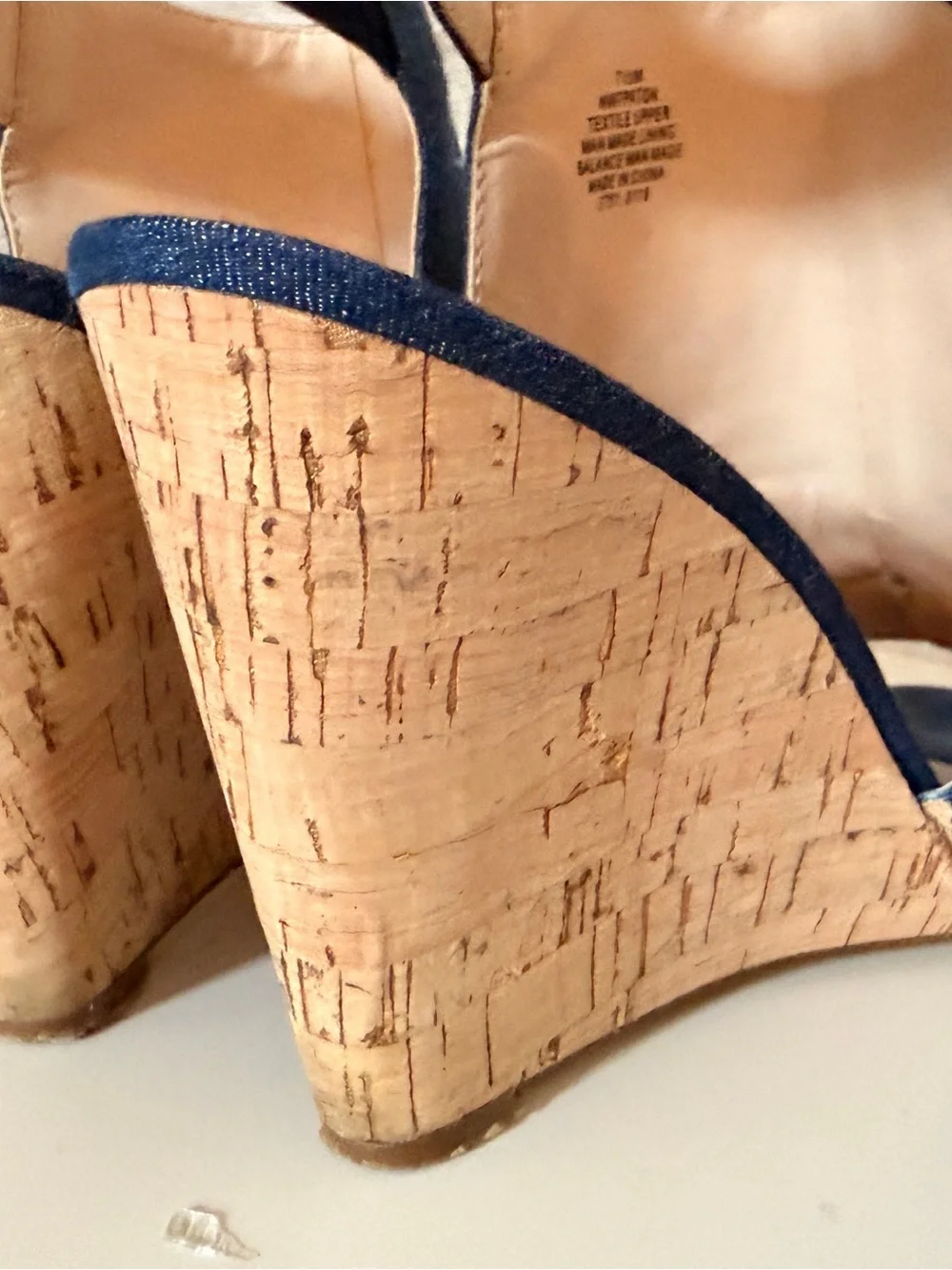 Nine West Denim Cork Wedge Peep-Toe Sandals - Dark Blue